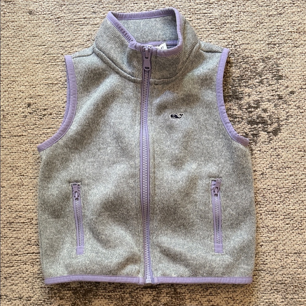 Vineyard Vines Kids Vest in Gray with Lavender Trim